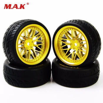 

4Pcs Rubber Tires Foam Insert Wheel Rims For HSP RC 1:10 Flat Racing On Road Car Accessories