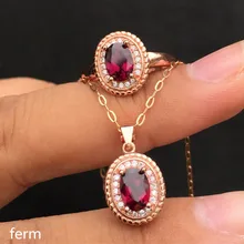 KJJEAXCMY exquisite jewelry 925 sterling silver inlaid magnesia-alumina garnet jewelry suit ring pendant 2 sets zhhiry women jewelry sets natural red garnet gem stone genuine 925 sterling silver ring pendant chain