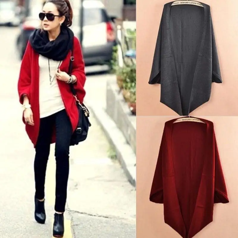 2017 Women Loose Shawl Batwing Sleeves Lady Knit Sweater Coat Woolen Cardigans Free Size Six Colors Available