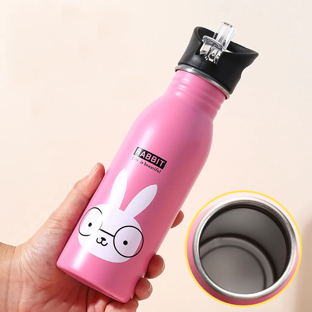 

Portable Travel Water Bottle Drinking Stainless Steel Outdoor Sports Bottles Cute Animals Pattern Camping Cold Kettle
