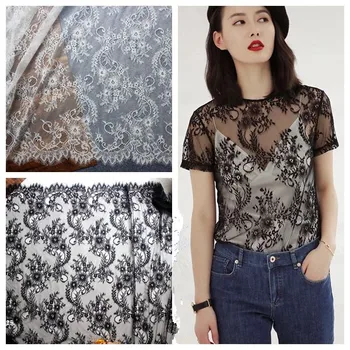 

300CM Length France eyelashes lace fabric Soft nylon dress sexy pajamas fabric