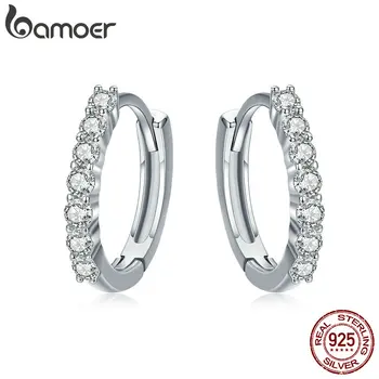 BAMOER 100% 925 Sterling Silver Dazzling CZ Crystal Circle Round Hoop Earrings for Women Sterling Silver Jewelry SCE351-1H