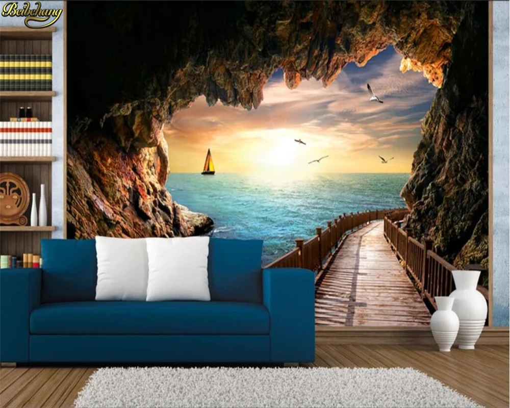 beibehang Custom 3d wallpaper mural cave seascape beautiful sunset landscape mural papel de parede wallpapers for living room