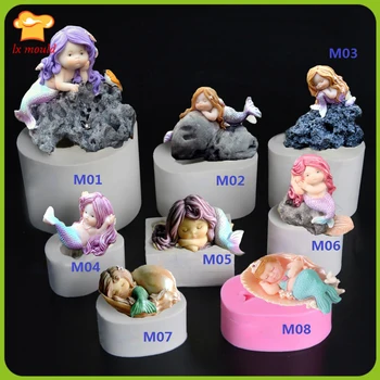 

2018 new 3D mermaid fondant cake silicone mold sleeping mermaid dry Pez shape chocolate mold