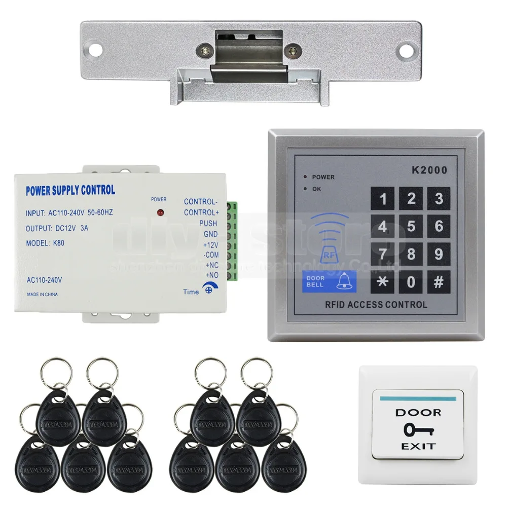 

DIYKIT RFID 125KHz Reader Access Control System Security Kit + Electric Strike Door Lock + Power Supply