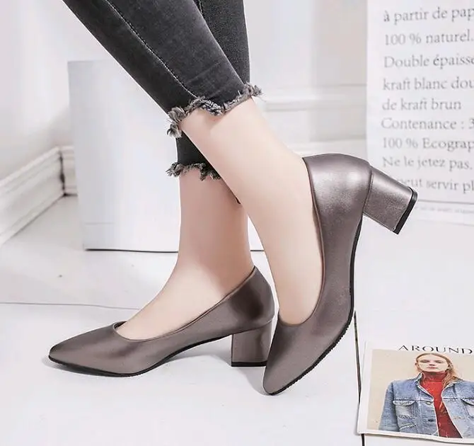 Женская обувь на высоком каблуке с острым носком, расшитая блестками, с пряжкой, без шнуровки, Осенняя обувь, максимальный размер 35-40, серый, черный, винный, розовый - Цвет: silvery  2