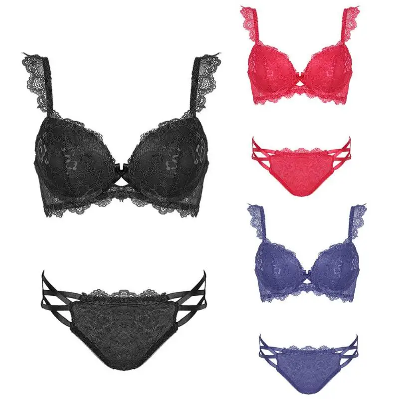 JOCESTYLE Sexy Women Underwire+Bra Lace Gather Breathable Adjust Underwire Bra Underwear Panty Set