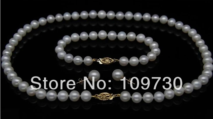 

Jewelry 00621 14KGP YG Gold - Natural 8-9MM AAA+white pearl jewelry sets