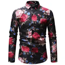 Новинка осени, модная мужская Повседневная рубашка с длинным рукавом и пуговицами, мужские рубашки с цветочным принтом розового цвета размера плюс 3XL, 23 Цвета