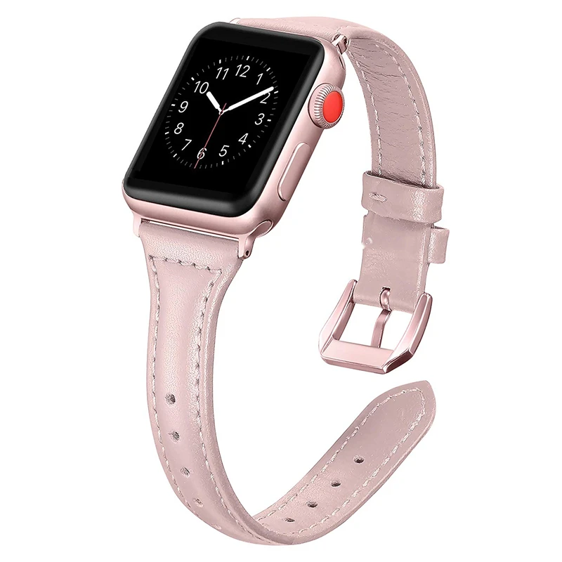 Кожаный ремешок для Apple Watch 38 мм 40 42 44 тонкий мягкий сменный Браслет спортивный iWatch
