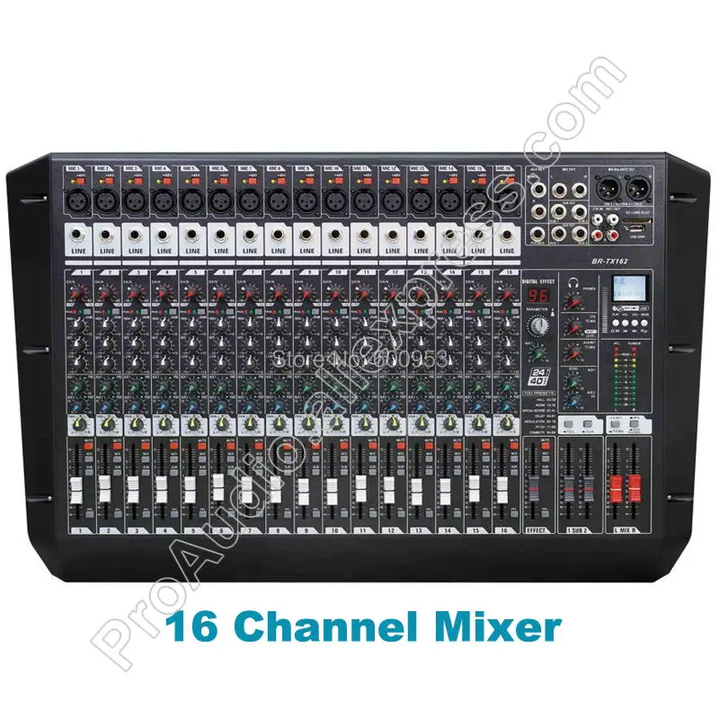 

MICWL Double Group Audio Sound Mixer Professional 16 Channel Mixing Console with DSP AUX 48V USB - TX162