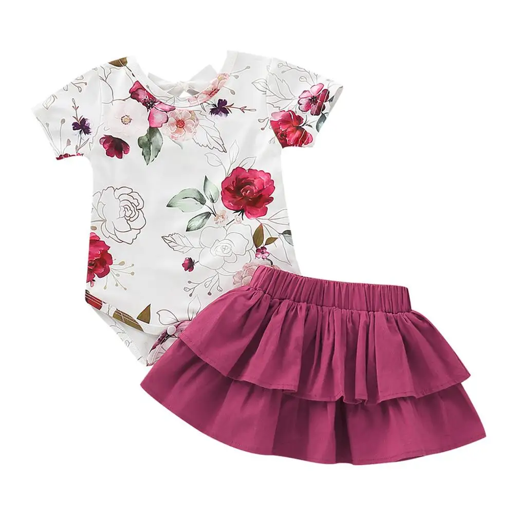 

Newborn Toddler Infant Baby Girls Summer Floral Print Romper Ruffles Skirt Fashion Outfits Set