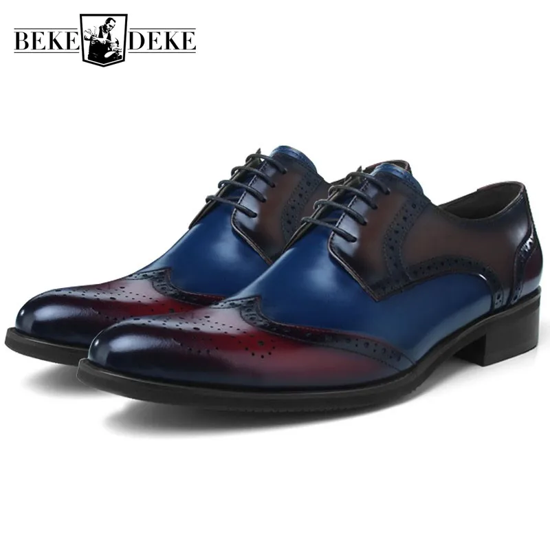 

Fashion Pointed Brogues Prom Shoes Mens Dress Shoes Genuine Leather Oxfords Business Shoes Male Formal Party Wedding Footwear