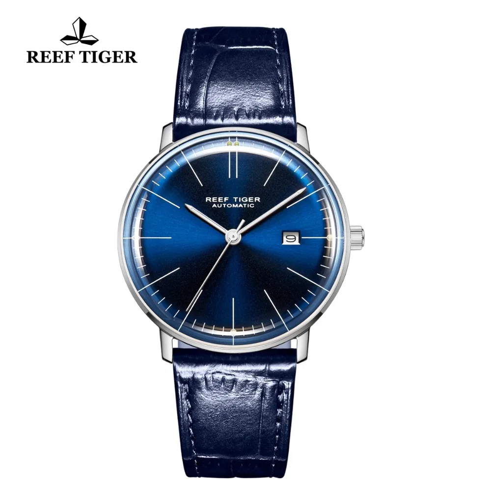 Мужские часы Reef Tiger/RT ультратонкие аналоговые повседневные синего цвета с