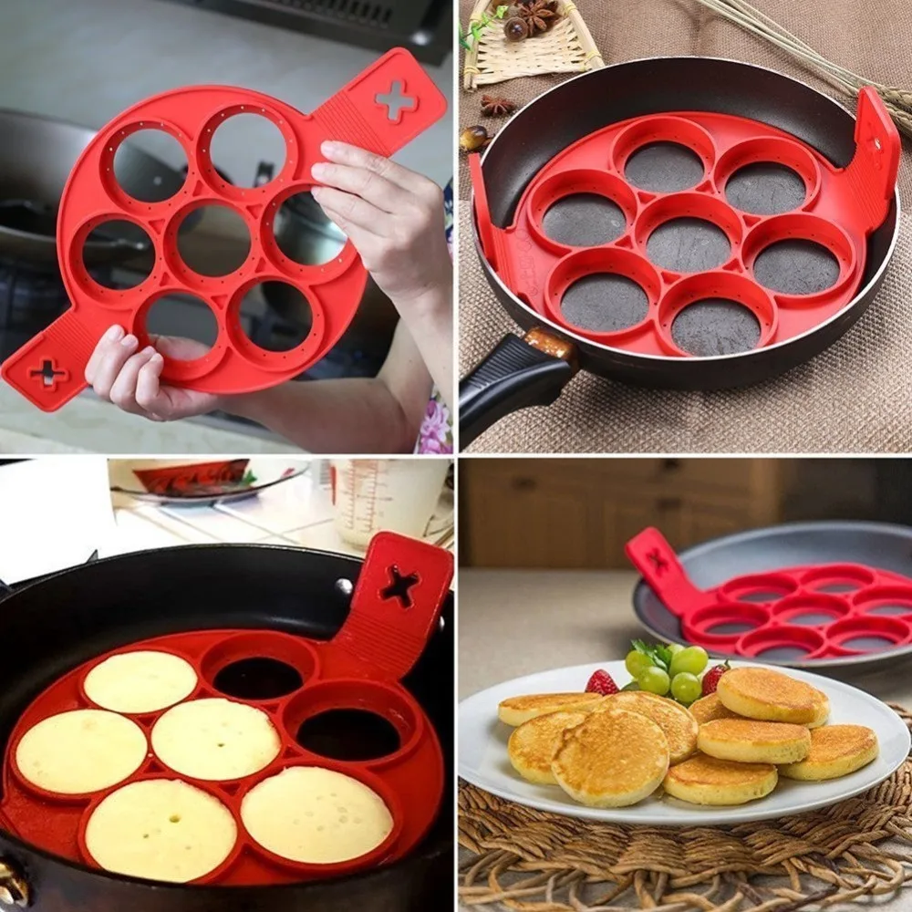 

Nonstick Silicone Multiple Pancake Maker Cooking Tool Round Pancake Maker Egg Cooker Pan Flip Eggs Mold Kitchen Baking Accessory