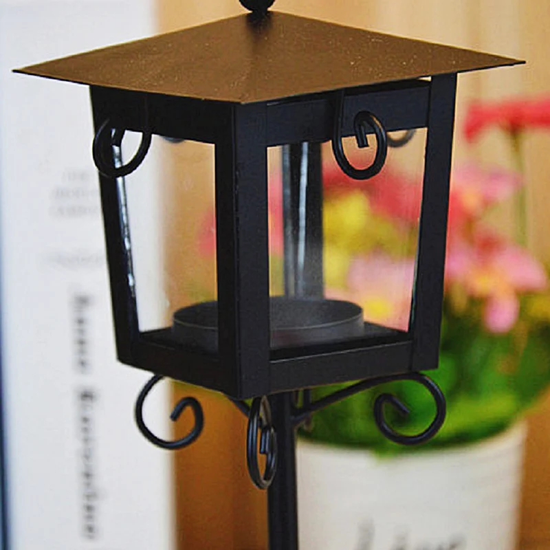 Железный Стеклянный Подсвечник Классический черный белый чайный светильник Домашний Настольный декоративный фонарь