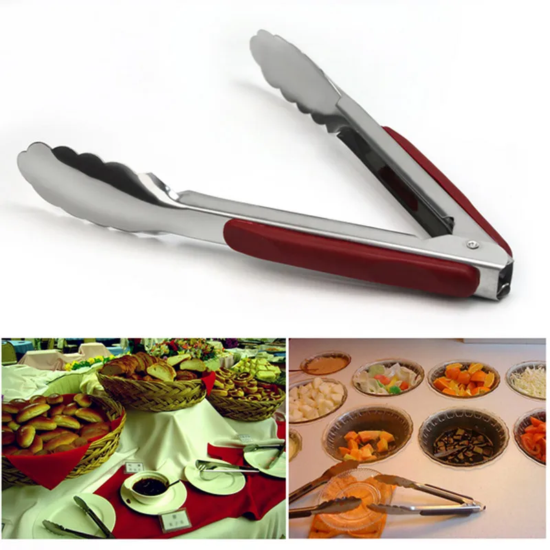 Stainless Steel Salad BBQ Barbecue Buffet Serving Tongs Clip Clamp