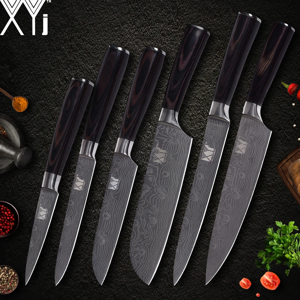 

XYj Damascus Veins 7cr17 Stainless Steel Kitchen Knife Set Cooking Accessories Chef Slicing Santoku Utility Fruit Kitchen Knife