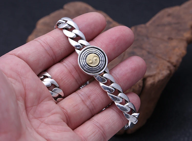 New Handcrafted Solid 925 Silver Taichi Symbol Bracelet Sterling Fengshui  Bagua Symbol Bracelet Good Luck Man Bracelet Gift - Bracelets - AliExpress