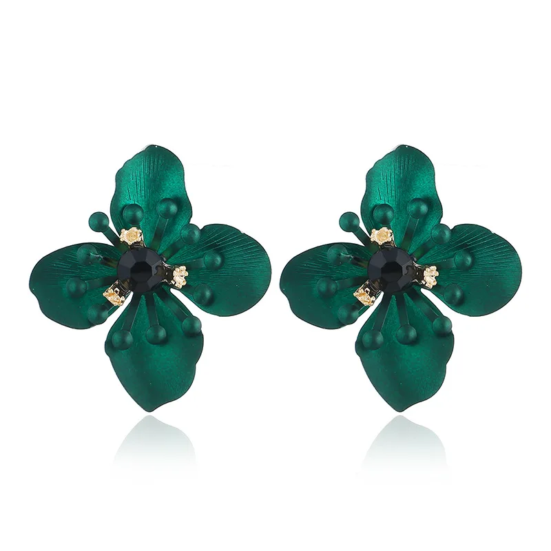

Green Flower Earrings Rhinestone Cute Earrings Metal Black for Aretes Femme Mujer Party Wedding Romantic Korean Fashion Jewelry