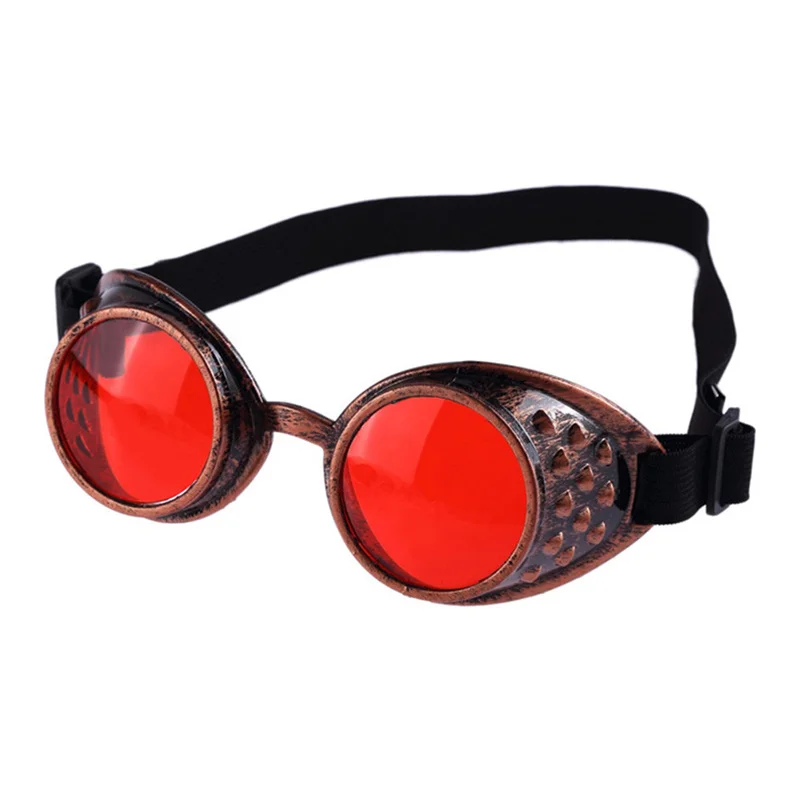 Винтажные стимпанк Солнцезащитные очки для мужчин и женщин, стильные паровые панк очки, солнцезащитные очки, высокое качество, сварочные вечерние очки в стиле панк, косплей - Цвет линз: Красный