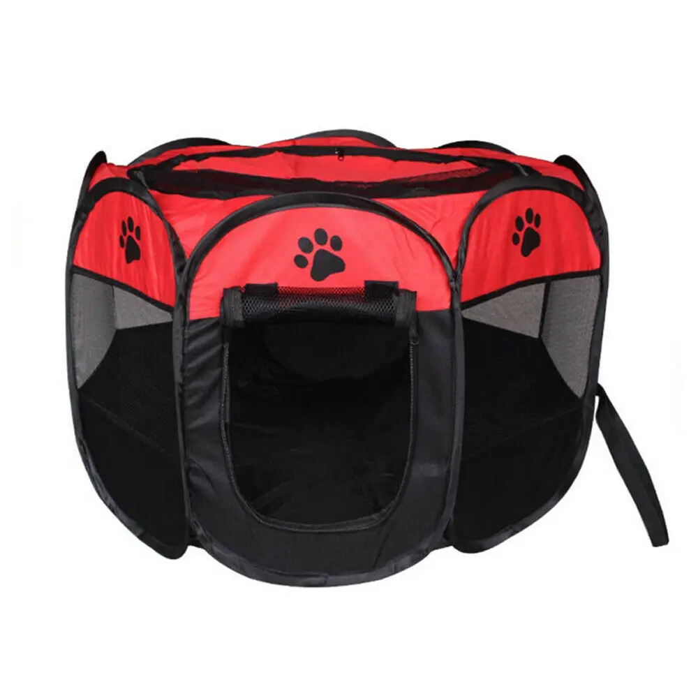 8 панель Портативный Щенок Собака домашний питомец кошка манеж клетка домик Конура Игровая палатка ручка США - Цвет: Красный