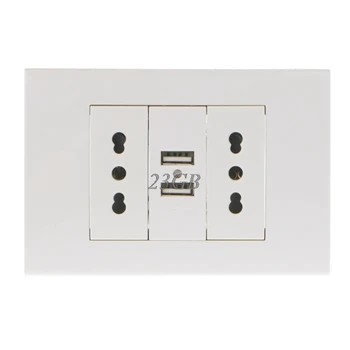 

16A Wall Double Italian/Chile Plug Power Socket Adapter Dual USB Ports Panel 5V 1A F28