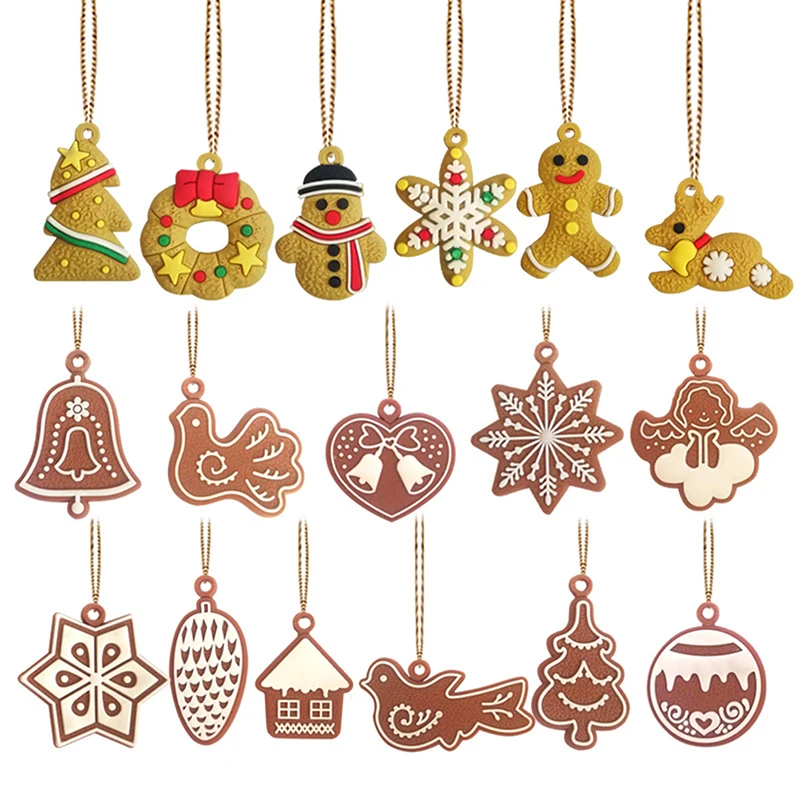 6/11 Pcs Mini Gingerbread Man Christmas Ornaments Deer Snowman Chrismas Tree Pendant Decoration New Year Decor Party Supplies