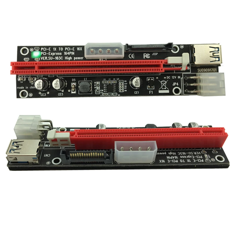 ^Cheap 100pcs PCI-E PCI E Express 1X to 16X Riser Extender Card SATA 15 Pin 6 Pin 4 PIN 3 Power Supply LED light display For mining