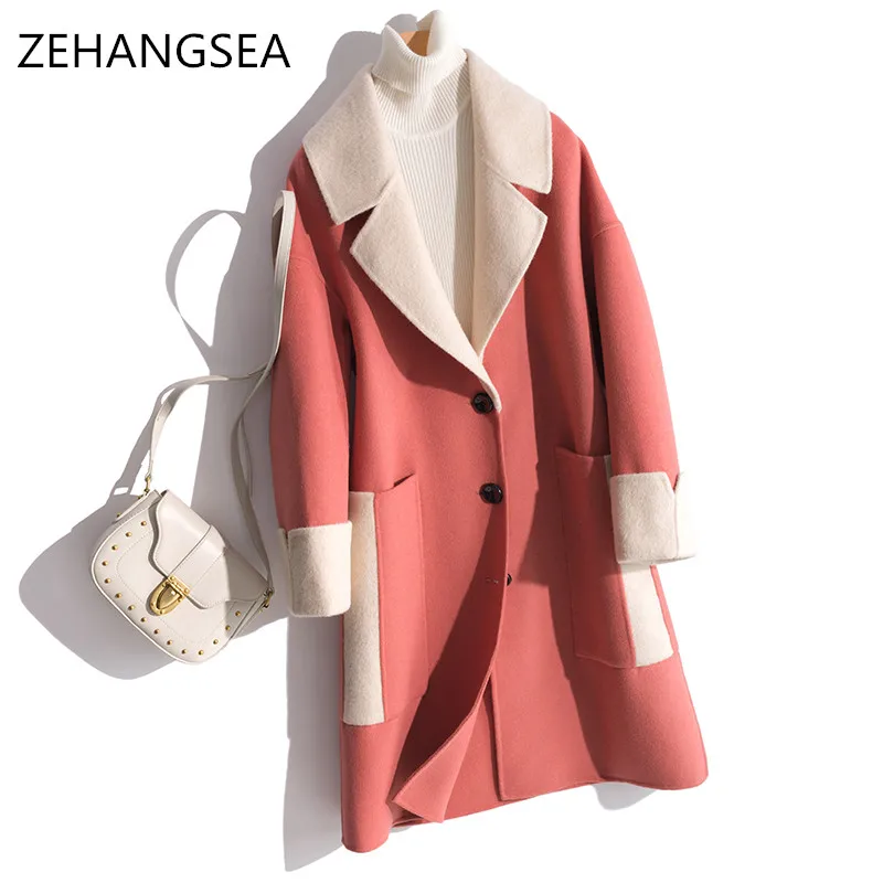 

ZEHANGSEA-Winter woolen coat new 2 color high quality fabric texture soft and breathable 3 yards women's color matching coat