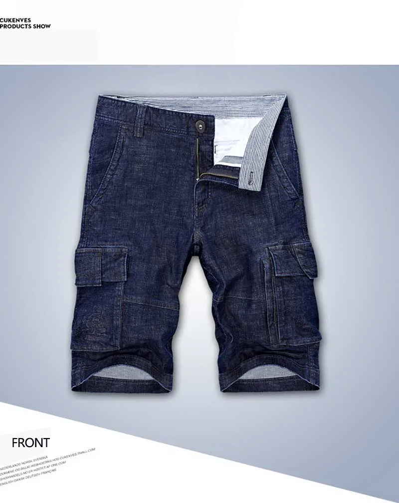 Новые модные летние джинсовые шорты, мужские джинсовые шорты Карго с несколькими карманами, хлопковые ковбойские пляжные шорты, мужская одежда