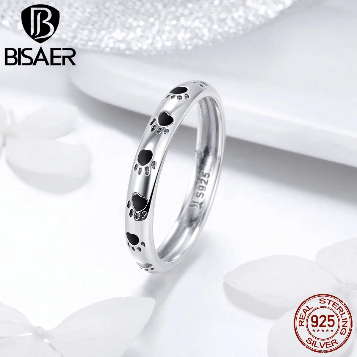 BISAER, настоящее 925 пробы, серебро, ПЭТ, отпечатки собачьих лап, кошка, следы, кольца на палец для женщин, Стерлинговое серебро, ювелирные изделия Anel ECR445