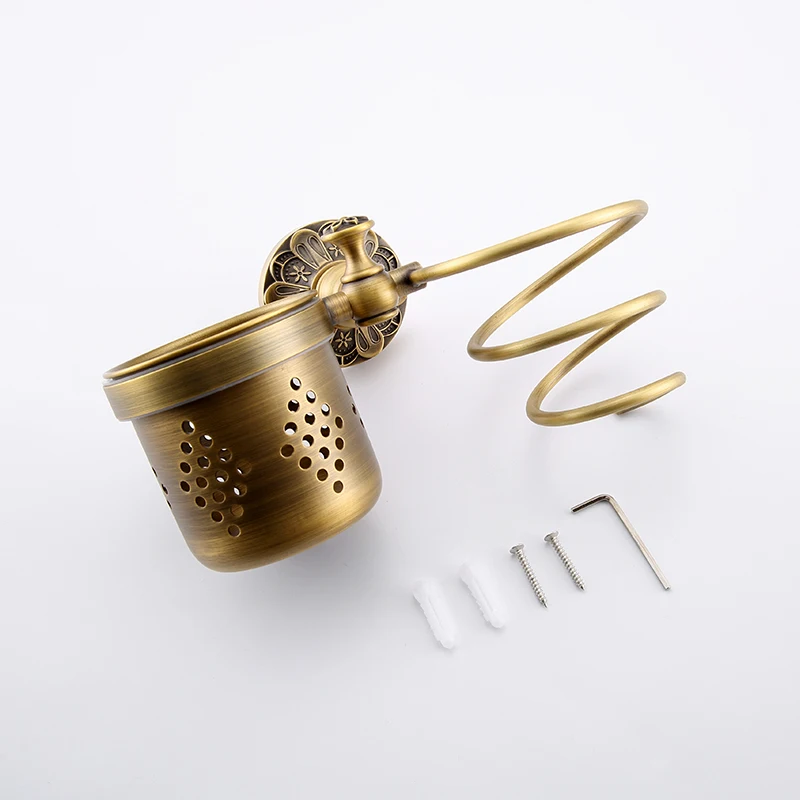 Держатель для фена, органайзер для ванной, цилиндрическая чашка для хранения, твердый латунный материал, античная бронза fininsh