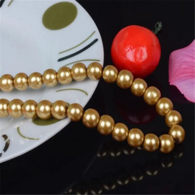 Loose 4mm 10mm Lt Gold Color Fake Pearl Diy Hand Craft Round Glass