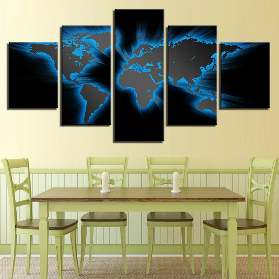 Modern Canvas HD Printed Living Room Pictures 5 Panel Map Painting Wall Art Poster Home Decoration Modular Cuadros Frame
