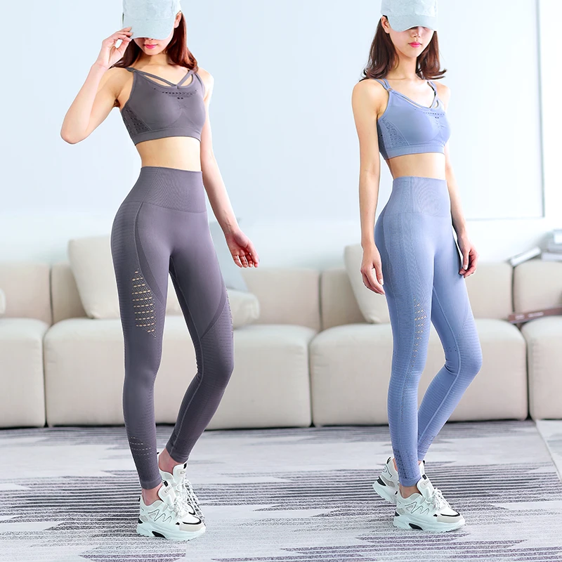 

Women New Set Gym Clothing Seamless Leggings Cropped Shirts Sling Fitness Workout Sport Suit tranksuit for women Two Piece Suit