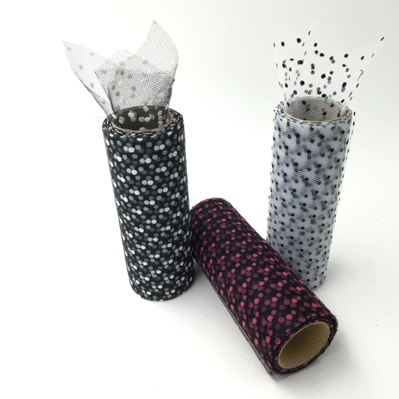 

HAOCHU 6inch 10Yards Gauze Mesh Fabric Dots Tutu Tulle Knit Roll DIY Dolls Skirt Sewing Accessories Wedding Decoration
