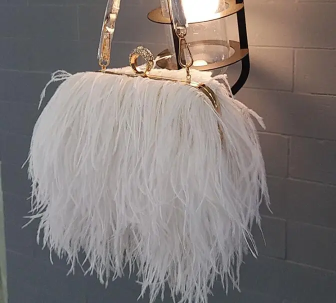 Designer Satin Ostrich Fur Feather Clutch Women Clutch Knuckle Rings Dinner Evening Bag Chain Purse Handbag Designer Satin Ostrich Fur Feather Clutch Women Clutch Knuckle Rings Dinner Evening Bag Chain Purse Handbag