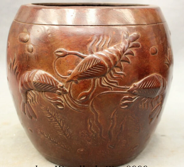 

JP S0606 7" Chinese Old Bronze Dynasty Marked Shrimp Statue Pot Jar Tanks Crock Sculpture Discount 35%