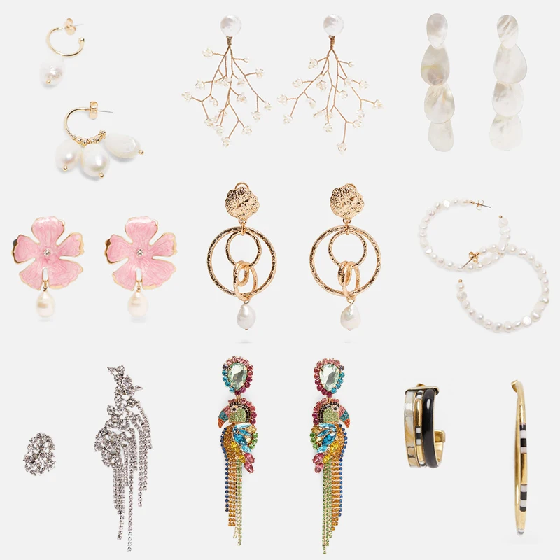 

Dvacaman 2019 Fashion ZA Simulated Pearl Drop Earrings for Women Girls Geometric Irregular Gold Metal Pendant Earrings Jewelry