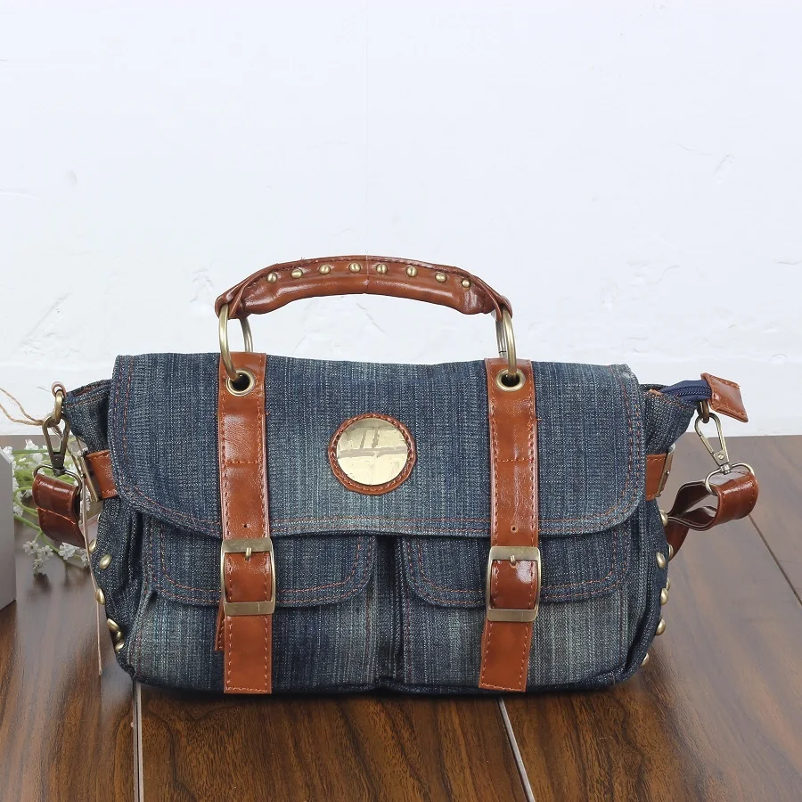 Vintage Fashion Denim Rivet Jeans Satchels Bags Girls Handbags Crossbody Bag Women Messenger Bags bolsos mujer