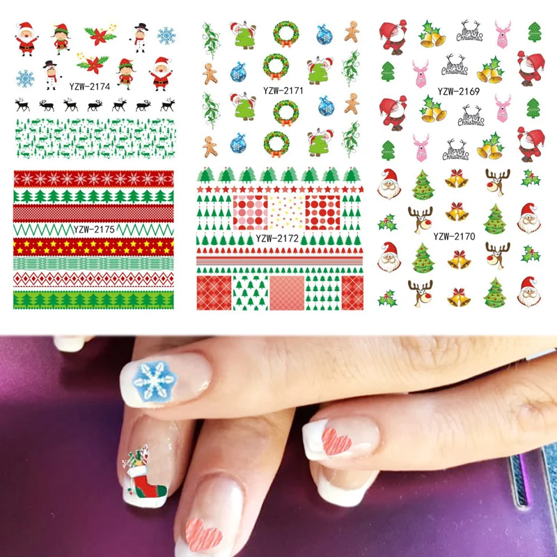 

Hot 1Sheet Nail Decal Water Transfer Tattoo Santa Claus New Year Nail sticker Snowman Nail Art Christmas Nail Decorations