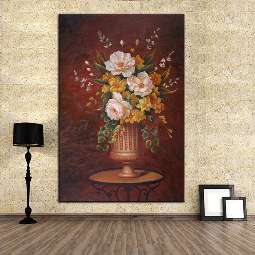 Wall Art, Wall Decor, Wall flower Painting yellow and light pink