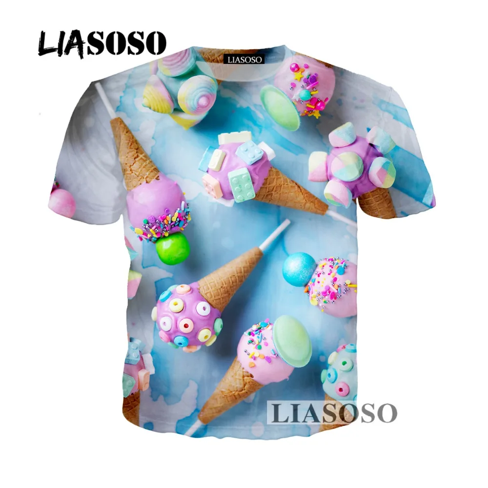 

LIASOSO Summer New Men Women Fashion Sweatshirt 3D Print Food Ice Cream T Shirt Short Sleeve Hip Hop Top Harajuku Pullover D019