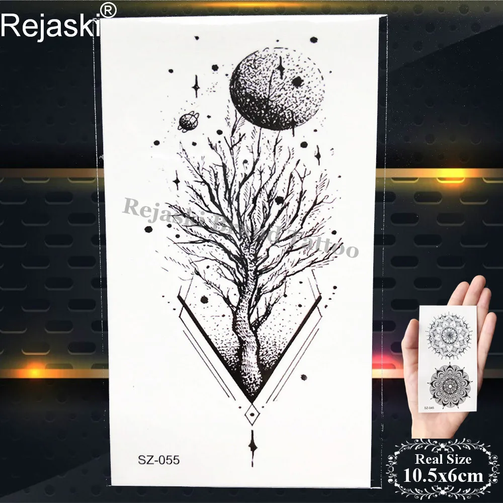 Временные татуировки Rejaski с черной планетой ветвями дерева наклейки Переводные