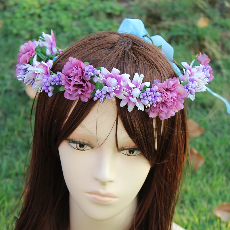 

New Women Wedding BIG Sun Flower Wreath headband Girl Party Floral garlands with Ribbon Adjustable flower crown Hair Accessories