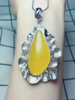 

C6#925 silver inlaid natural chalcedony pendant, clean and bright