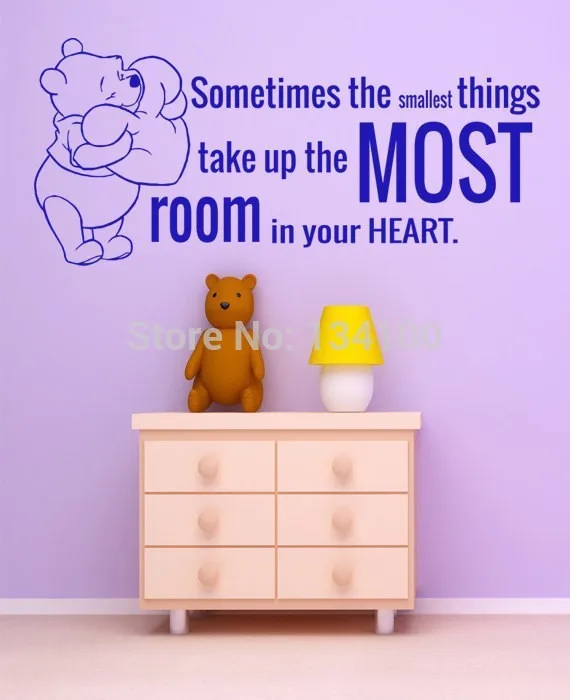 

Cute Cartoon figure Winnie The Pooh Quote Wall Decal Nursery Room Sometimes the smallest things Art Sticker Vinyl Wall Stickers
