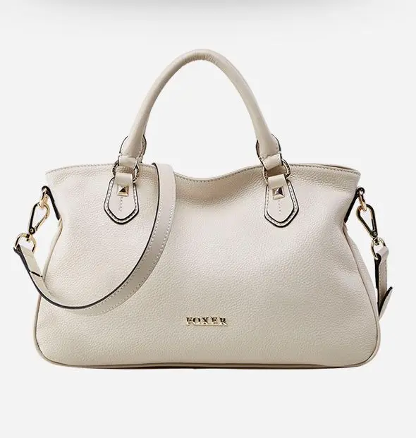 2017 New White Genuine Leather Handbags Purses Foxer Female Bags Brand