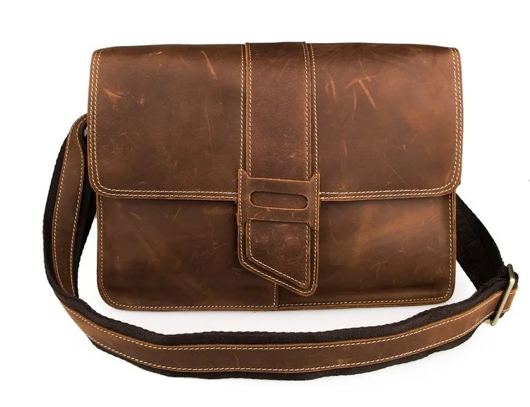 

Vintage Casual 100% Genuine Leather Crazy Horse Men Messenger Bags Cowhide Shoulder Bag Men Crossbody Bag Brown Travel Bag J7263
